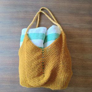 Boho Crochet Beach Bag - Dark Mustard Yellow